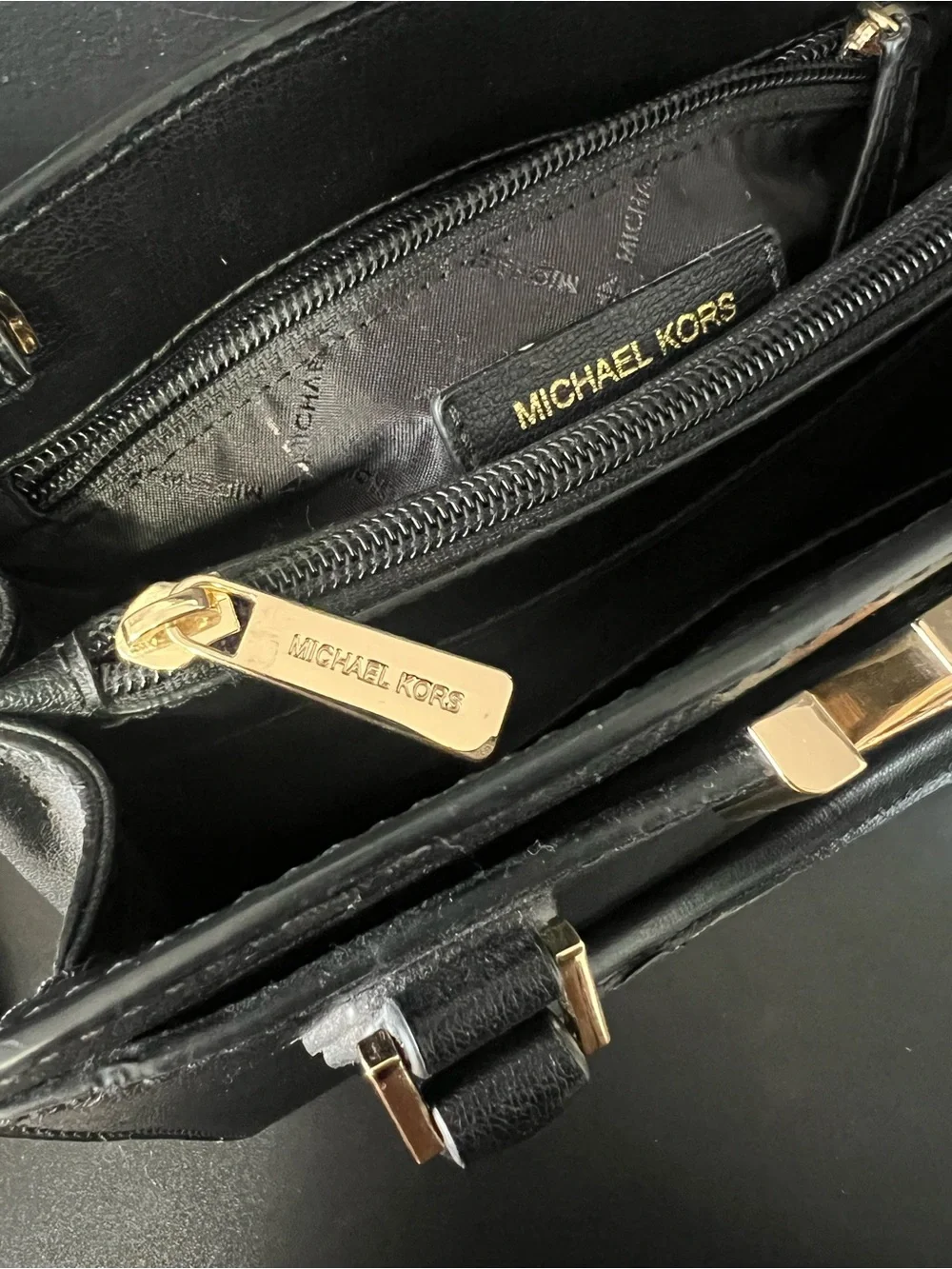 Michael Kors Black Leather Mini Satchel with Gold MK Hardware